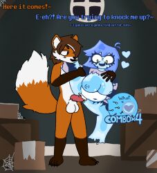 anthro athrasil_(character) bodily_fluids canid canine cum cum_inside dialogue dimsun duo female fox genital_fluids ghost hi_res human impregnation inflation male male/female mammal spirit what