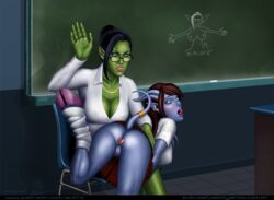 2017 alliance_(warcraft) blizzard_entertainment buttplug draenei draenei_female extro female glasses horde horde_domination large_breasts male/female orc orc_(warcraft) orc_female school_uniform schoolgirl spanking teacher warcraft world_of_warcraft yuri