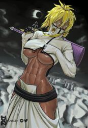 1girls 2023 abs arrancar athletic_female bleach blonde_hair dark-skinned_female dark_skin female female_only fit_female green_eyes hi_res hourglass_figure howxen large_breasts looking_away muscular_female slim_waist solo tia_harribel underboob wide_hips