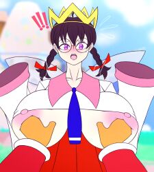 ! 2023 alternate_version_available areolae big_breasts black_hair breast_grab breasts clothing crown dragonbreaker fairy female female_focus first_person_view glasses gloves grabbing groping hair_ribbon huge_breasts king_dedede kirby_(series) kirby_64 large_areolae necklace nintendo nipples open_mouth pov purple_eyes queen_ripple ribbon round_glasses twin_braids underboob