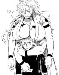 4_arms boobs_on_head breasts breasts_bigger_than_head breasts_on_head facial_mark female gay genderswap hugging hugging_from_behind itadori_yuuji izayoi0820 jujutsu_kaisen long_hair male male/male monochrome multi_arm multi_limb ryoumen_sukuna_(jujutsu_kaisen) shocked sleeping sleepy stunned tattoo tattoo_on_arm tattooed_arm tattoos very_long_hair wholesome