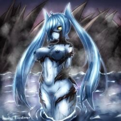 1girls blue_nipples blue_skin breasts code_vein gruntz001_(artist) hair_over_one_eye hips invading_executioner long_hair medium_breasts naked nude pubic_hair pussy torn_clothes water wide_hips yellow_eyes