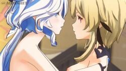 2girls 3d 3d_animation aidenhet amber_eyes animated anime_style blonde_hair blue_eyes breasts dildo evilaudio female female_only furina_(genshin_impact) genshin_impact hoyoverse kassioppiava lapetitemortva lesbian_sex long_hair lumine_(genshin_impact) mihoyo naked naked_female petite sex short_hair sound standing standing_missionary strap-on tagme vaginal_penetration video yuri