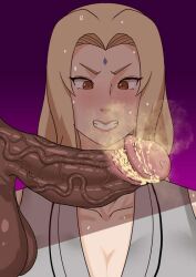 1girls blonde_hair blowjob cyberboi dark-skinned_male dark_skin filthy imminent_fellatio imminent_oral imminent_sex interracial naruto nasty pleasure_face smegma smegma_in_mouth stray_pubic_hair tsunade ugly_bastard ugly_man