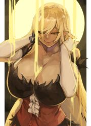 1girls big_breasts blonde_hair breasts dress elbow_gloves female huge_breasts kiss-shot_acerola-orion_heart-under-blade larribee long_ears long_hair monogatari_(series) oshino_shinobu ribbon solo yellow_eyes