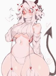 breasts heart helltaker modeus_(helltaker) red_eyes thighs usa37107692 virgin_killer_sweater white_hair