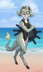 1girls 2023 anthro barefoot beach big_ass blue_fur blue_scales bovid breasts broken_horn capricorn cute dont_starve dont_starve_together eyelashes female female_only fish fish_tail fur furry goat hi_res holding_object hooves horn horns klei_entertainment looking_at_viewer merfolk one-piece_swimsuit sand satrain scales solo swimsuit tail thick_thighs thighs transparent video_games walking water white_fur wide_hips wurt wurt_(don't_starve) yellow_eyes