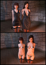 2girls 3d areolae arms_behind_back athletic bare_shoulders bondage breasts brown_eyes brown_hair busty cleavage collar curvaceous curvy dress eyelashes eyeliner female female_focus female_only femsub fishnet_stockings fishnets fit fit_female freckles g-string green_eyes hands_behind_back hands_tied high_heels hitman hitman_absolution hourglass_figure kneeling lara_croft lara_croft_(survivor) lenaid long_hair mascara medium_breasts multiple_girls multiple_subs navel nipple_stickers nude on_knees pasties pinup pose posing red_hair sex_slave short_hair skimpy_dress slave slavegirl slim slim_girl small_breasts source_filmmaker standing stockings thong tomb_raider tomb_raider_(survivor) victoria_burnwood voluptuous wide_hips