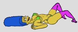 ass big_butt bikini blue_hair breasts color dat_ass diklonius female huge_ass huge_breasts looking_at_viewer marge_simpson mature_female milf nipples_visible_through_clothing sketch stockings the_simpsons thick_thighs yellow_body yellow_skin