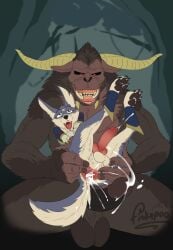 anal anal_orgasm animal_genitalia animal_penis anus ass balls bodily_fluids canid canine canine_genitalia canine_penis canyne capcom cum cum_drip cum_in_ass cum_inside cumshot dripping ejaculation feral fisk24 gaping gaping_anus genital_fluids genitals hands-free haplorhine hi_res humanoid_genitalia humanoid_hands humanoid_penis knot knotted_penis male male/male mammal monkey monster_hunter orgasm palamute penis primate primatius rajang smile smiling_at_viewer spread_anus spread_butt spreading