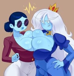 2girls adventure_time big_breasts big_hips big_thighs blue_body blue_skin blush breasts breasts_squeezed_together cartoon_network cold dark_blue_hair female hips huge_boobs huge_breasts huge_hips huge_thighs ice ice_queen_(adventure_time) idler_r massive_boobs massive_breasts massive_hips massive_thighs massive_tits milf patience_st._pim queen silhouette thick_thighs thighs voluptuous voluptuous_female white_eyes white_hair