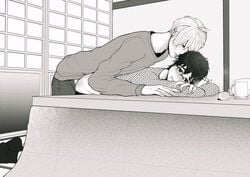 2boys anal cum cumdrip glasses katsuki_yuuri kotatsu male_focus multiple_boys penetration sex table viktor_nikiforov yaoi yuri!!!_on_ice