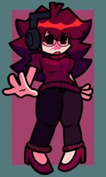 friday_night_funkin friday_night_funkin_mod girlfriend_(friday_night_funkin) glasses headphones high_heels megane rerun_gf short_hair sweater thick_thighs