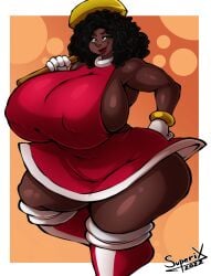 2d 2d_(artwork) 2d_artwork afro amy_rose_(cosplay) black_hair boots bracelet breasts breasts_bigger_than_head curvaceous curvaceous_female curvy curvy_female curvy_figure dark-skinned_female dark_skin digital_drawing_(artwork) digital_media_(artwork) gloves gold_ring gold_rings green_eyes hammer hips hips_wider_than_shoulders human human_female large_breasts legs red_skirt sexy_body sexy_pose skirt solo solo_female solo_focus summer_(jwinkz) superix thick_hips thick_lips thick_thighs thighs thighs_bigger_than_head white_gloves
