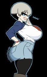 1girls alternate_version_available ass ass_focus badjujuarts big_ass big_breasts blue_eyes breasts clothed female female_focus female_only grey_hair huge_ass huge_breasts leggings looking_backs short_hair skirt solo solo_female solo_focus thick thick_ass thick_thighs uzaki-chan_wa_asobitai! uzaki_hana