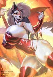 1girls 5_fingers anthro areola artist_name ass big_breasts biped bluevelo breasts bunny_costume canid canid_demon canine clothed clothing collar costume demon digital_media_(artwork) eyebrows eyelashes female female_anthro fingers fur furry hair halloween handwear hellhound helluva_boss hi_res holidays huge_breasts hyper hyper_breasts latex latex_clothing latex_handwear latex_legwear latex_thigh_highs legwear leotard looking_at_viewer loona_(helluva_boss) mammal mythological_canine mythological_creature mythology nipples piercing red_clothing red_handwear red_latex red_legwear red_leotard red_sclera red_thigh_highs smile solo tail text thigh_highs white_body white_fur wolf wolf_girl