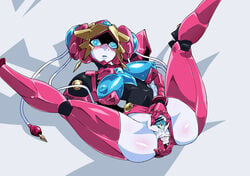 00s after_sex armor artist_request ass blue_eyes breasts cum cum_in_pussy curvy female female go_okusaer legs_up leotard looking_at_viewer lying mecha nipples no_humans pussy_juice robot robot_girl shinkon_gattai_godannar!! shiny smile spread_anus spread_legs spread_pussy