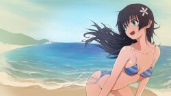 1girls 2020s 2021 :d absurd_res ass beach bikini black_hair blue_bikini blue_eyes breasts day female flower hair_flower hair_ornament hi_res huge_filesize light-skinned_female light_skin long_hair medium_breasts musaki_(msaki666) ocean open_mouth outdoors sand saten_ruiko smile solo standing swimsuit teenage_girl teenage_tits teenager teeth to_aru_kagaku_no_railgun to_aru_majutsu_no_index upper_teeth_only young
