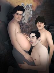 3boys alley alleyway belly_button belly_lick belly_licking belly_rub belly_rubbing belly_worship gay male male_pregnancy marcello_hernandez michael_longfellow mpreg navel navel_licking pete_davidson pregnant_belly pregnant_male thestarry900