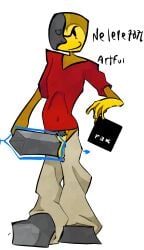 1boy 4_fingers artful_(die_of_death) artist_signature bald beige_pants clothed die_of_death_(roblox) first_porn_of_character grey_shoes hairy_penis holding_object male mask neleve787l pants_down red_shirt roblox roblox_game roblox_horror_games robloxian self_upload shoes signature skinny smiling telepathy unibrow white_background yellow_skin