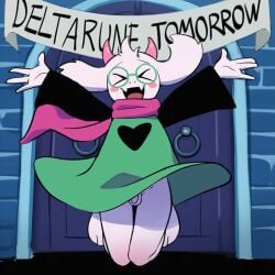 1boy accidental_exposure ai_generated balls clothing deltarune deltarune_tomorrow flaccid male male_only mammal nudealert penis ralsei small_penis solo tagme undertale_(series)