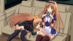 animated asa_kara_zusshiri_milk_pot blue_eyes car censored fellatio futa_on_futa futanari ground_vehicle hentai intersex long_hair masturbation motor_vehicle oral penis pussy selfcest vehicle yuukidou_iori