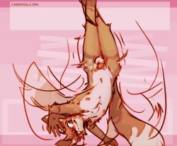 2025 anthro balls biped brown_body brown_fur canid canine canis cantio_(lawyerdog) coyote digital_media_(artwork) flaccid fur genitals humanoid_genitalia humanoid_penis lawyerdog male male_anthro mammal multicolored_body multicolored_fur nude_anthro nude_male penis solo tail tail_motion tailwag text upside-down url white_balls white_body white_fur
