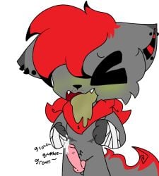 anthro bandage bandaged_arm bodily_fluids canid canine canis ear_piercing ejaculation emetophilia emo_haircut genitals gloomdog ill kerchief kerchief_only knot knotted_penis male mammal mastectomy_scar nausea penis piercing scar solo v3sterp0nk vomit vomiting wolf