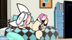 accurate_art_style aggressive_retsuko aggretsuko animated anthro blush_lines blushing canaryprimary female fennec fennec_fox fenneko furry masturbation pawpads paws presenting_feet sound tagme video virtual_reality vr_headset