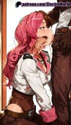 1boy 1girls 2025 ai_generated artist_name belt belt_buckle blowjob blowjob_face breasts breasts breasts brown_belt brown_pants buckle bust chest cleavage cock cum dick electroworld fellatio female hi_res high_quality high_resolution highres jewelry licking licking_penis long_hair necklace neopolitan open_belt oral oral_sex pants pants_pull patreon patreon_username penis pink_hair rwby solo_focus stable_diffusion straight sucking tongue uncensored watermark