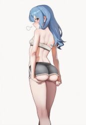 1girls ai_generated ass back blue_eyes blue_hair blush grabbing_own_ass hololive hoshimachi_suisei large_ass long_hair looking_back short_shorts shorts small_breasts sports_bra virtual_youtuber