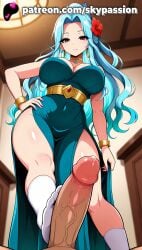 1boy 1girls 2025 ai_assisted ai_generated anime aqua_hair artist_name balls big_breasts big_chest big_penis blue_hair blurry blurry_background bracelet breasts brown_eyes bust busty chest closed_mouth clothed_female cock cock_focus dick dress earrings erection female flower foot_fetish footjob hair_flower hair_ornament hi_res hibiscus high_quality high_resolution highres jewelry large_breasts large_penis long_hair looking_down male nefertari_vivi one_piece patreon patreon_username penis penis_focus pov precum red_flower skypassion smile stable_diffusion straight testicles thighs uncensored veins veiny_penis watermark white_legwear
