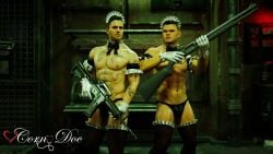 3d 3d_(artwork) 3d_model activision andrei_nolan call_of_duty call_of_duty_modern_warfare_2_(2022) cornydoc duo duo_focus holding_weapon maid_bikini maid_uniform makarov male male/male male_only scantily_clad skimpy skimpy_costume tattooed_male vladimir_makarov