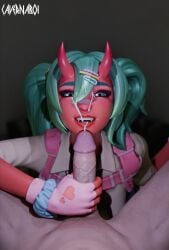 3d cavernaboi cum dressed eyaculation fangs fortnite fortnite:_battle_royale gloves green_hair gyaru hair_accessory hair_ornament horns light-skinned_male looking_at_viewer nemia_(fortnite) oni oni_female oni_horns pov purple_eyes red_skinned_female smile_at_viewer