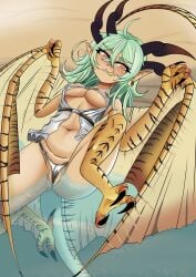 beach beach_background belly_button bikini cameltoe commission commission_art commissioner_upload digitigrade dragon dragon_girl forked_tongue golden_scales green_hair horns looking_at_viewer membranous_wings monster_girl navel plamya_(erebusthedragon) red_eyes talons tongue tongue_out transparent_clothing underboob water wet wet_clothes winged_arms winged_humanoid wings wyvern wyvern_girl yellow_mouth yellow_scales yellow_tongue