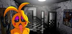 ahe_gao black_eyes breasts camera_view chicken daryoart five_nights_at_freddy's_2 saliva slime_(substance) toy_chica_(fnaf) white_pupils yellow_body