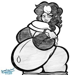 big_breasts breasts cleavage female huge_breasts pregnant ready_to_pop sketch_lines smoothasscheeks69 super_belly thick_thighs wide_hips