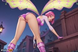 1girls 4kids_entertainment ai_generated artist_name ass believix bent_over boots breasts building closed_eyes clothing_aside clothing_cutout fairy fairy_wings female fingerless_gloves from_behind gloves hi_res house kneepits lamppost lantern leaning_forward leotard leotard_aside lips looking_at_viewer looking_back makeup medium_breasts nickelodeon night night_sky outdoors parted_lips patreon_username pink_footwear pink_gloves pink_hair pink_leotard pink_lips pink_shorts pussy rainbow_(animation_studio) rule34lab short_hair short_shorts shorts sky solo standing star_ tecna tecna_(winx_club) uncensored wings winx_club