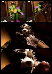3d_(artwork) abs absurd_res alligator alligatorid angry animatronic anthro apartment bed bedroom big_penis blender_(artwork) blender_cycles_(artwork) bottomless bottomless_anthro bottomless_male box caught_staring cellphone charr claws clothed clothing comic container crocodilian delivery_(commerce) delivery_employee depth_of_field digital_media_(artwork) door door_handle doorknob doorway dropped dropped_food duo electronics english_text everyday_life exclamation_point eyewear eyewear_on_head fangs felid feline five_nights_at_freddy's five_nights_at_freddy's:_security_breach food food_delivery furhorn furniture fuzzy genitals guild_wars hat headgear headwear hi_res humanoid hybrid imminent_sex joints lever looking_at_another looking_at_viewer looking_down looking_up looming looming_over machine male male/male mammal maulclaw montgomery_gator_(fnaf) muscular office on_model painting_(object) pecs penis phone pizza pizza_box pizza_delivery portrait power_socket reptile robot scalie scottgames seductive shoulder_pads size_difference smartphone smug smug_face standing steel_wool_studios sunglasses sunglasses_on_head surprised table teeth text vase wall_(structure) wearing_sunglasses widescreen window wire worried