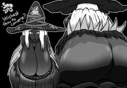 1girls artist_signature ass big_ass big_breasts big_butt black_and_white breast_jiggle breasts busty cleavage dark-skinned_female dark_skin dress elden_ring elden_ring_nightreign female female_only fromsoftware hanging_breasts huge_ass huge_breasts manga monochrome recluse_(elden_ring) recluse_(nightreign) self_upload solo super_weird_one superweirdman tagme text thick_thighs video_game_character video_games white_hair wide_hips witch witch_hat
