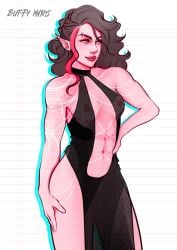 abs black_dress buffy_maris fantasy inka_(buffymaris) muscle_girl muscle_mommy muscular oc original original_character pink_body pink_skin sketch sketch_page sketchbook