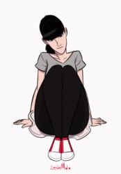 1girls animated bangs black_hair black_legwear blinking blunt_bangs breasts converse easy_access female female_only flashing full_body head_tilt high_tops legs_together long_hair looking_at_viewer miniskirt no_panties original pantyhose ponytail pussy shirt shoes sitting skirt small_breasts smooth_animation sneakers solo spread_legs stickymon t-shirt tina_(stickymon) torn_clothes torn_pantyhose uncensored upskirt white_background