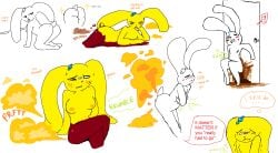 all_fours ambiguous_gender anthro areola ass belly_grab blue_body blush bodily_fluids breasts brown_body brown_text candy chocolate clenched_teeth closed_eyes color_coded_text crossed_legs desperation dessert diarrhea door drooling duo ellipsis english_text fakemon fart fart_cloud feces feces_on_door feces_on_ground female floppy_ears food food_creature food_feces fur green_text grey_text hi_res lagomorph leaning_on_door leporid living_marshmallow looking_away looking_back lying mammal mochamel_(theonetruesinner) narrowed_eyes nipples nude nude_anthro nude_female offscreen_character on_side one_eye_closed open_mouth orange_text peeps pooping_on_floor rabbit red_text rumbling_stomach saliva scat scatplay scut_tail short_tail sitting sound_effects speech_bubble sweat tail teeth text theonetruesinner thought_bubble yellow_body yellow_fur