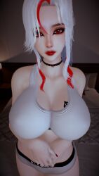 1girls 3d 4k bedroom big_breasts blacked blacked_clothing blurry_background bra breasts choker crashbanditkut eyebrows eyelashes eyeliner eyeshadow female female_focus hair hi_res high_resolution highres light-skinned_female light_skin lips lipstick long_eyelashes long_hair looking_at_viewer makeup multicolored_hair original original_character panties ponytail qos qos_tattoo queen_of_spades queen_of_spades_symbol queen_of_spades_tattoo red_hair red_lipstick red_nails solo spade_tattoo virt-a-mate virtamate white_hair