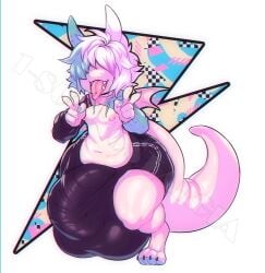 2023 anthro balls bare_chest big_balls big_bulge big_penis bulge clothing digitigrade dragon ear_piercing filter genitals gesture hair hair_over_eyes hand_gesture hi_res highlights_(coloring) huge_balls huge_bulge huge_cock hyper hyper_balls hyper_bulge hyper_genitalia hyper_penis male mythological_creature mythological_scalie mythology nipples nonbinary_(lore) penis piercing scales scalie small_wings solo tail thick_tail tongue tongue_out tongue_piercing tracksuit v_sign vaporwave vawentine watermark white_body white_scales wings