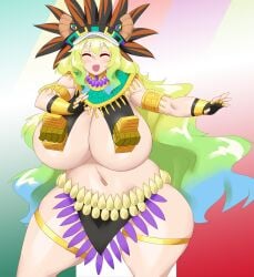 big_breasts breasts breasts_bigger_than_head female huge_breasts kailyn kreativekailyn latin_american_mythology lucoa miss_kobayashi's_dragon_maid multicolored_hair mythology native_american native_american_clothing native_american_headdress quetzalcoatl_(dragon_maid) traditional_clothes