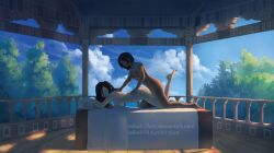 2girls all_fours asami_sato bisexual bisexual_female black_hair bob_cut boobs breasts brown_hair canon_couple casual_nudity chocolate_and_vanilla clouds completely_nude completely_nude_female dark-skinned_female dark_skin day female female/female female_only full_body interracial interracial_yuri korra lesbian light-skinned_female light_skin long_hair massage massage_table nudist nuru_massage outdoor_nudity outside pavilion pillow short_hair sky the_legend_of_korra trees wide_shot yuri