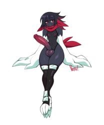 3_fingers 3_toes anthro balls big_balls big_claws big_hands big_penis biped black_balls black_body black_clothing black_hair black_legwear black_nose black_skin black_thigh_boots black_thigh_highs boots claw_fingers claws clothed clothing colored digital_media_(artwork) erection eye_markings eyelashes feet femboy fingers fishnet_clothing fishnet_topwear footwear front_view full-length_portrait fur generation_4_pokemon genitals glistening glistening_balls glistening_genitalia hair half-closed_eyes hi_res humanoid_genitalia humanoid_penis ineffective_clothing legwear long_legs looking_at_viewer male male_anthro mammal markings multicolored_body multicolored_fur multicolored_hair narrowed_eyes navel nedoiko nintendo nipples open_mouth partially_clothed pear-shaped_figure penis penis_poking_out pink_nipples pink_penis pokemon pokemon_(species) pokemorph portrait pupils red_ears red_eyes red_hair red_scarf red_tail scarf shaded shoes signature simple_background simple_shading slit_pupils small_waist solo standing tail thigh_boots thigh_highs toe_claws toeless_boots toeless_footwear toeless_thigh_highs toes topwear translucent translucent_clothing translucent_topwear two_tone_hair weavile white_background white_body white_claws white_skin wide_hips