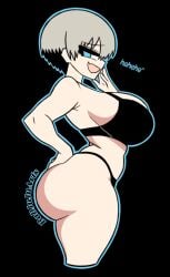 1girls ass ass_focus badjujuarts big_ass big_breasts blue_eyes bra breasts female female_focus female_only grey_hair huge_ass huge_breasts looking_back panties short_hair solo solo_female solo_focus thick thick_ass thick_thighs thong uzaki-chan_wa_asobitai! uzaki_hana