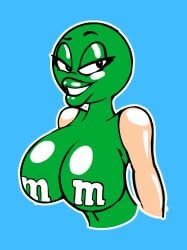 bedroom_eyes fat_lips green_bodysuit green_m_and_m large_breasts lips m_and_m's ms._green no_nose smile tagme thick_lips voluptuous_female